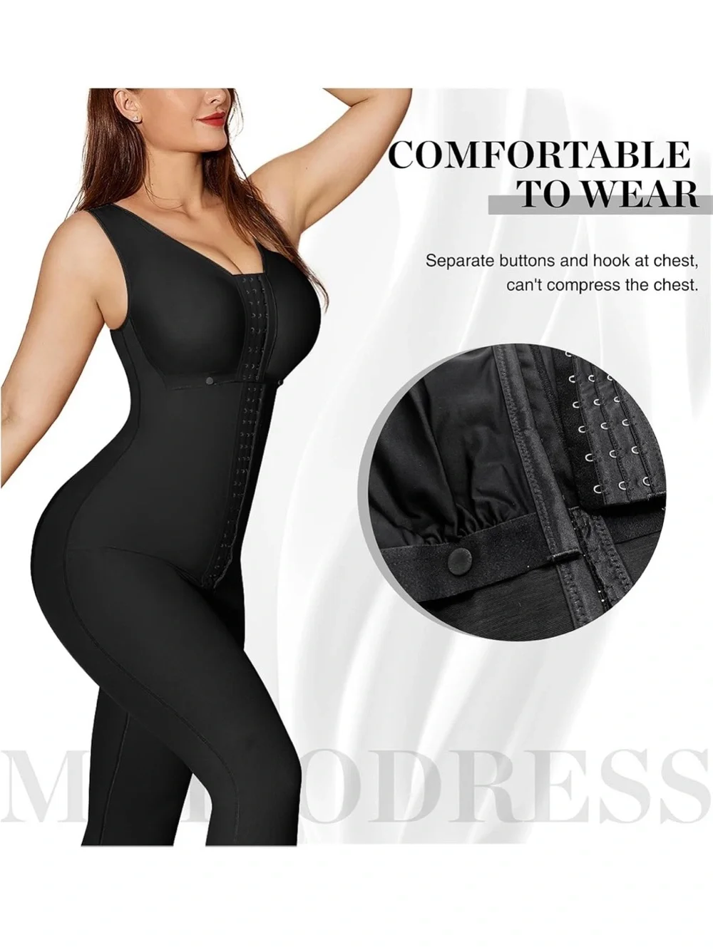 Black Full-Body Shapewear Bodysuit with Lace Trim